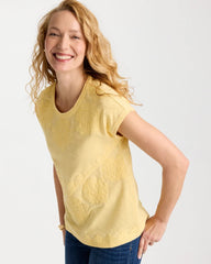 Monochrome Embroidered Cap-Sleeve Tee Golden Haze - Chico's