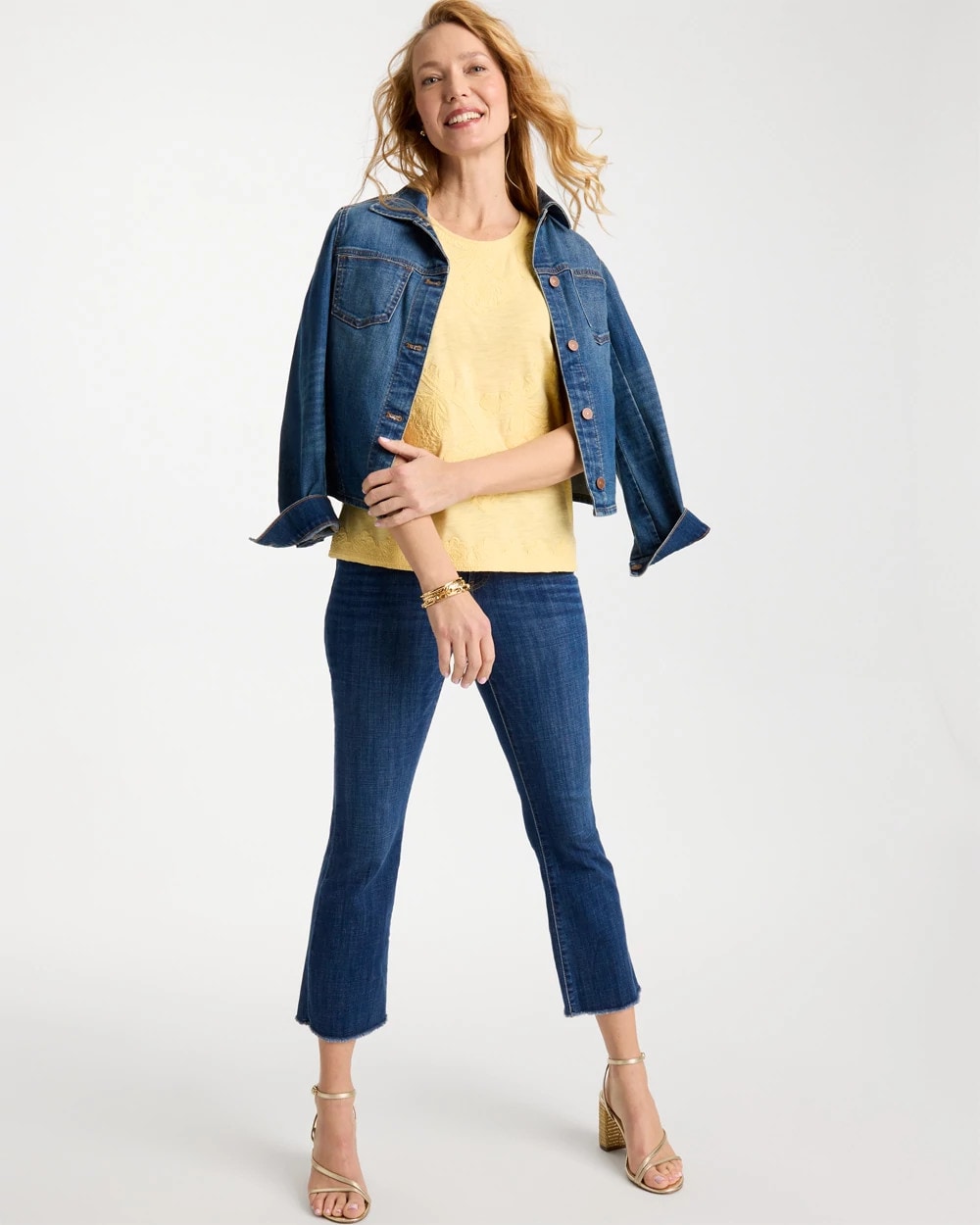 Monochrome Embroidered Cap-Sleeve Tee Golden Haze - Chico's