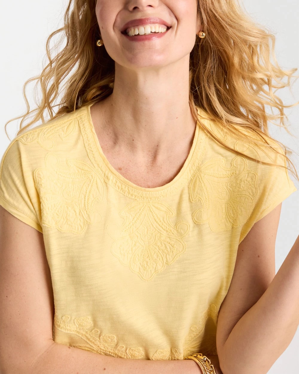 Monochrome Embroidered Cap-Sleeve Tee Golden Haze - Chico's