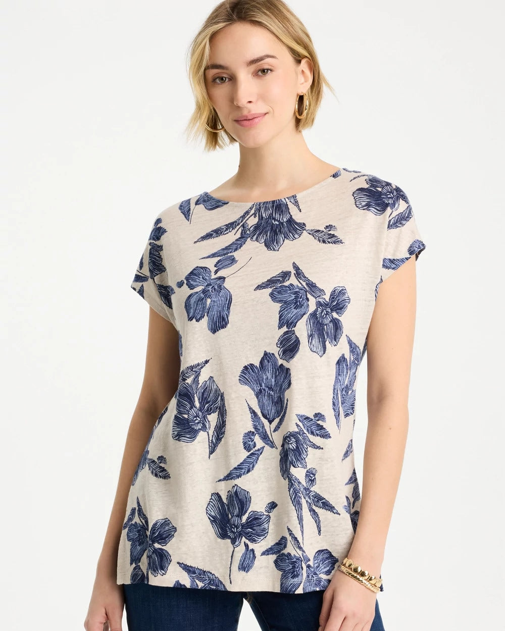 Floral Linen Dolman Tee River Rock - Chico's