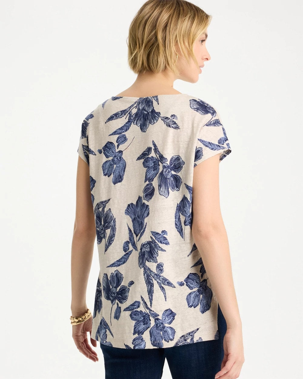 Floral Linen Dolman Tee River Rock - Chico's