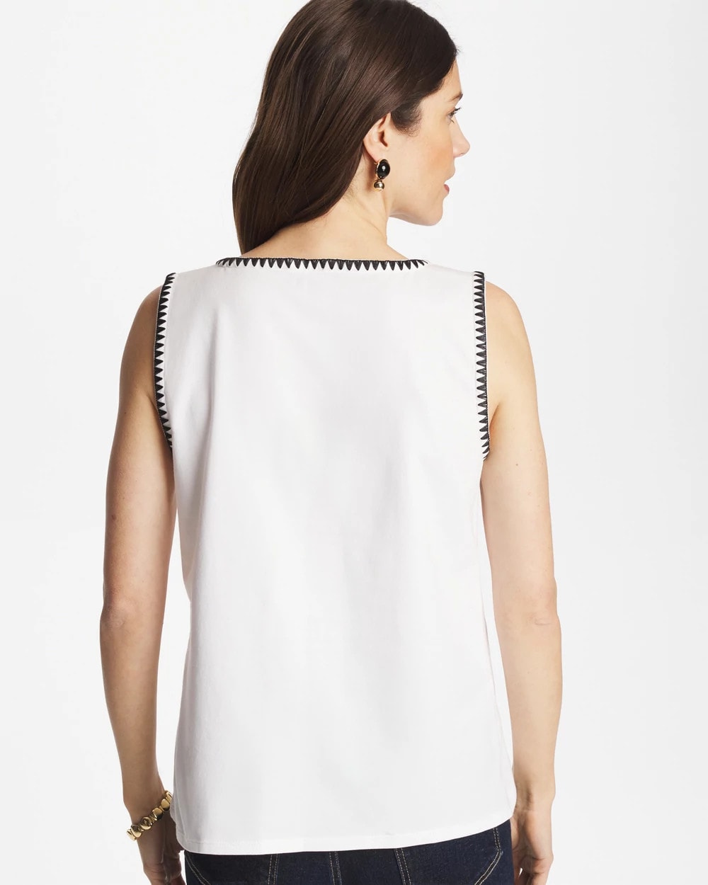Blanket Stitch Contour Cotton™ Square Neck Tank Alabaster - Chico's