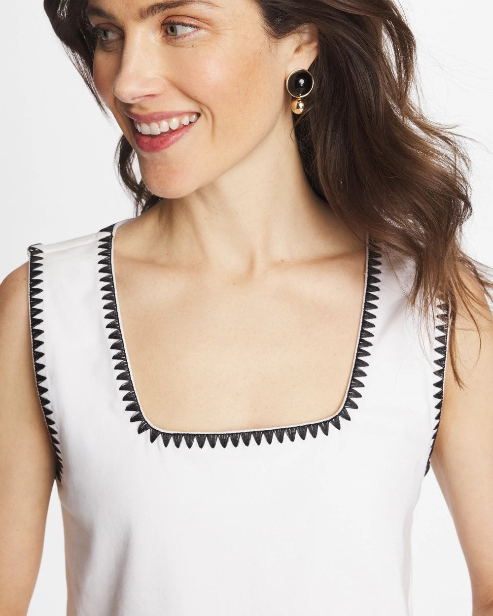 Blanket Stitch Contour Cotton™ Square Neck Tank Alabaster - Chico's