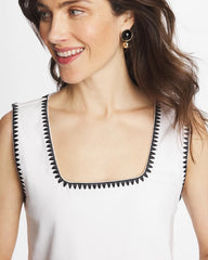 Blanket Stitch Contour Cotton™ Square Neck Tank Alabaster - Chico's