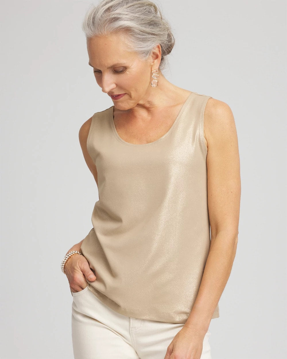 Foiled Microfiber Tank Champagne - Chico's