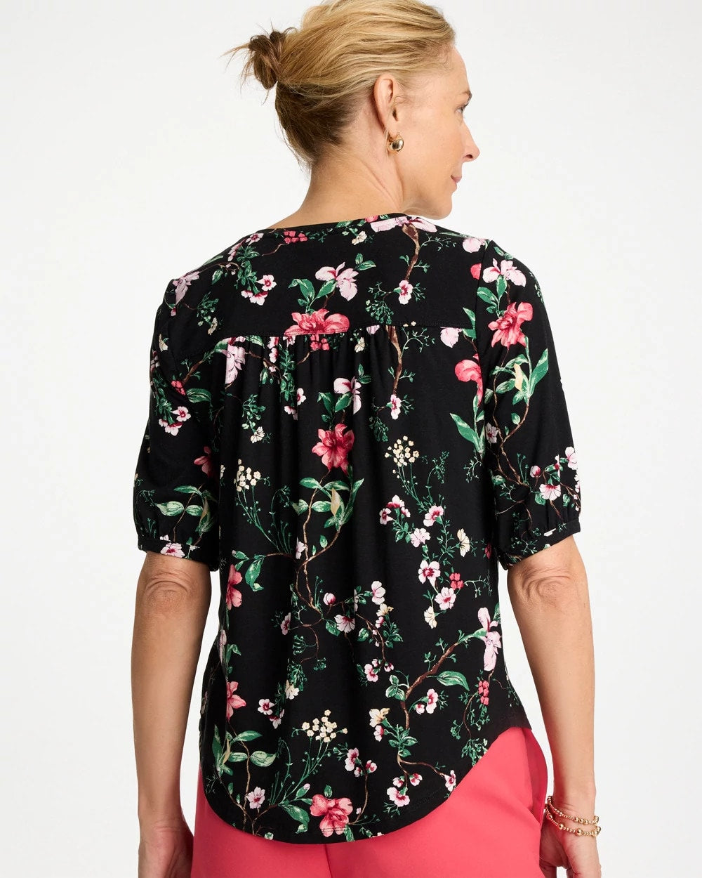 Kyoto Shirred Elbow Sleeve Tee Black - Chico's
