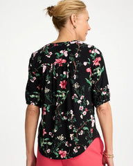 Kyoto Shirred Elbow Sleeve Tee Black - Chico's