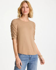 Touch of Cool™ Ruched Sleeve Knit Tee Cattail Brown - Chico's