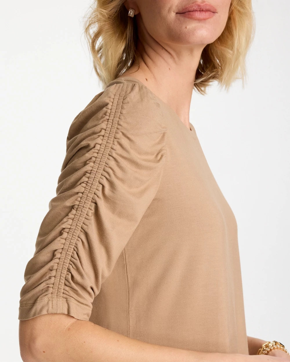 Touch of Cool™ Ruched Sleeve Knit Tee Cattail Brown - Chico's