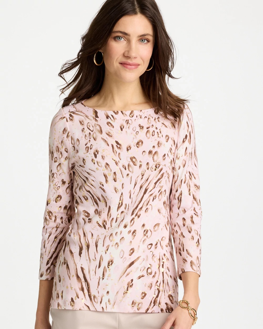 Animal Foiled Pima 3/4 Sleeve Tee Alabaster - Chico's