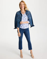 Printed Puff Sleeve Slub Henley Amparo Blue - Chico's
