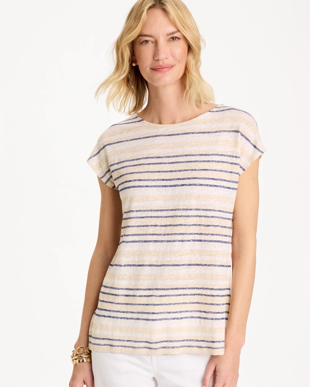 Striped Linen Dolman Tee Passport Blue - Chico's