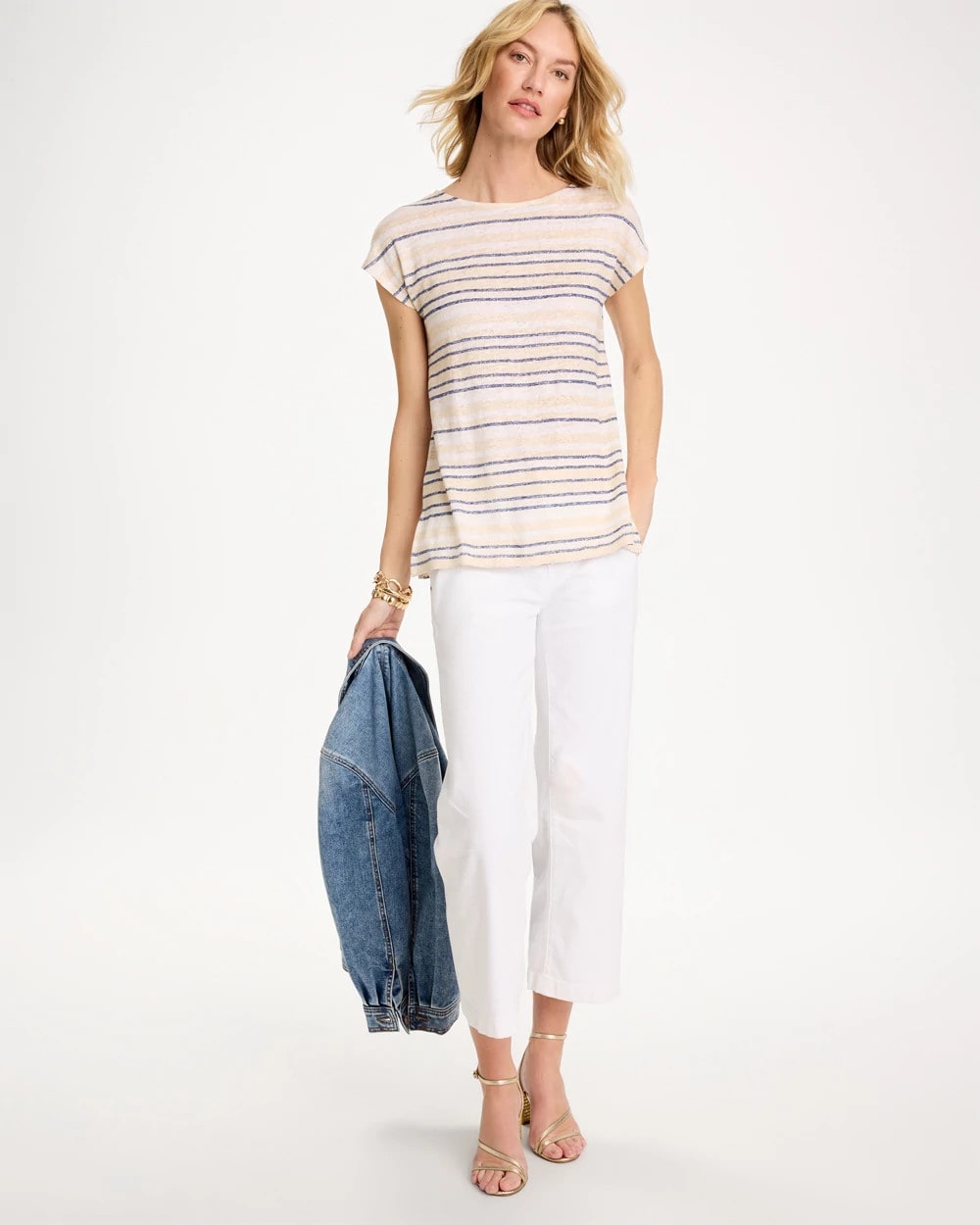 Striped Linen Dolman Tee Passport Blue - Chico's