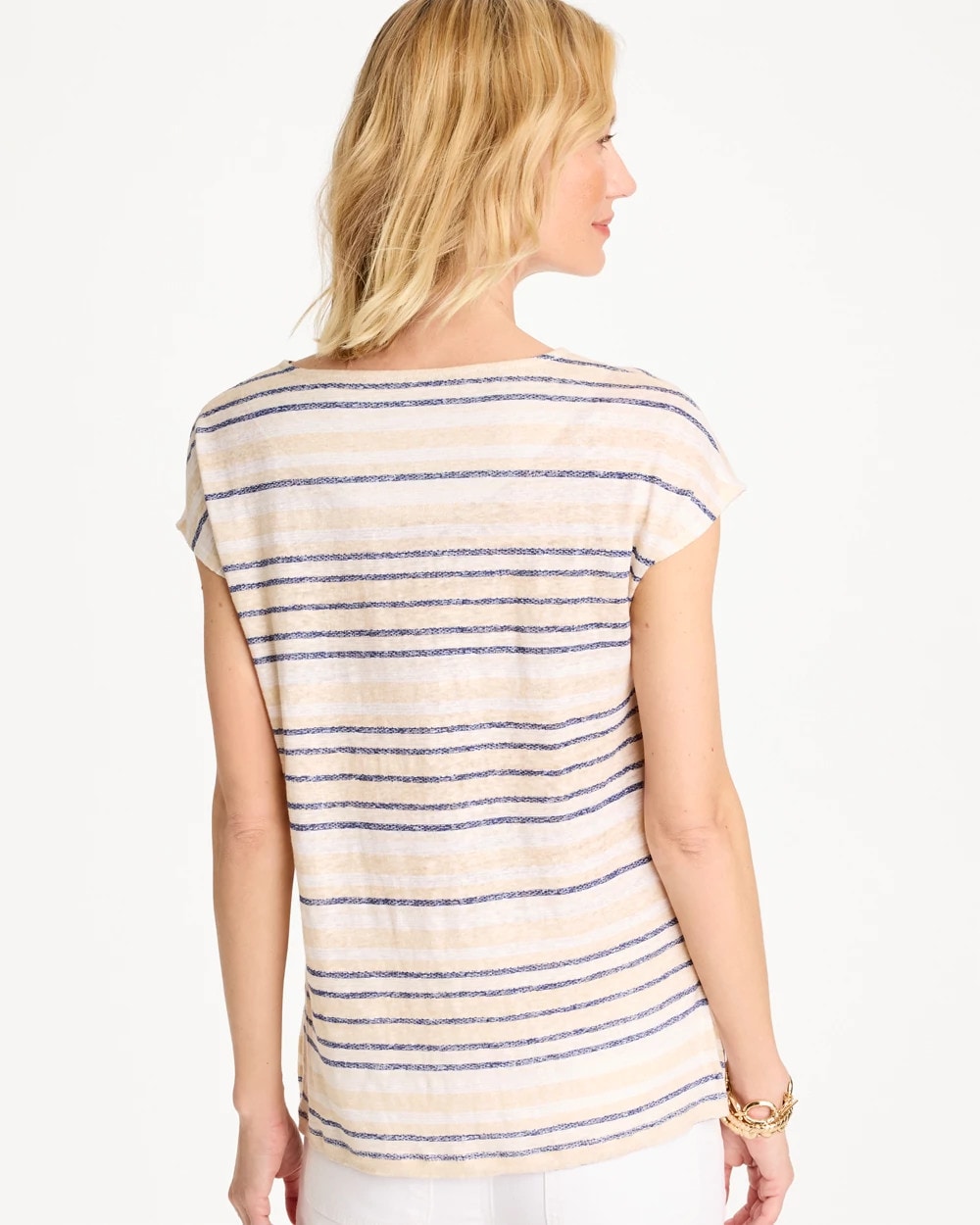 Striped Linen Dolman Tee Passport Blue - Chico's