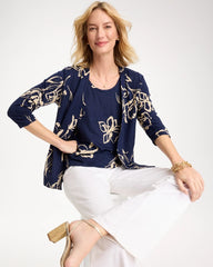 Floral Linen Open Front Cardigan Passport Blue - Chico's