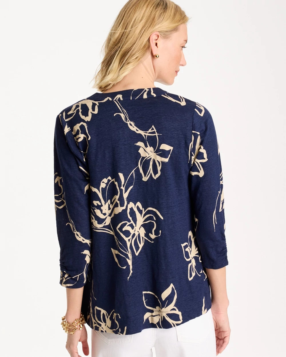 Floral Linen Open Front Cardigan Passport Blue - Chico's