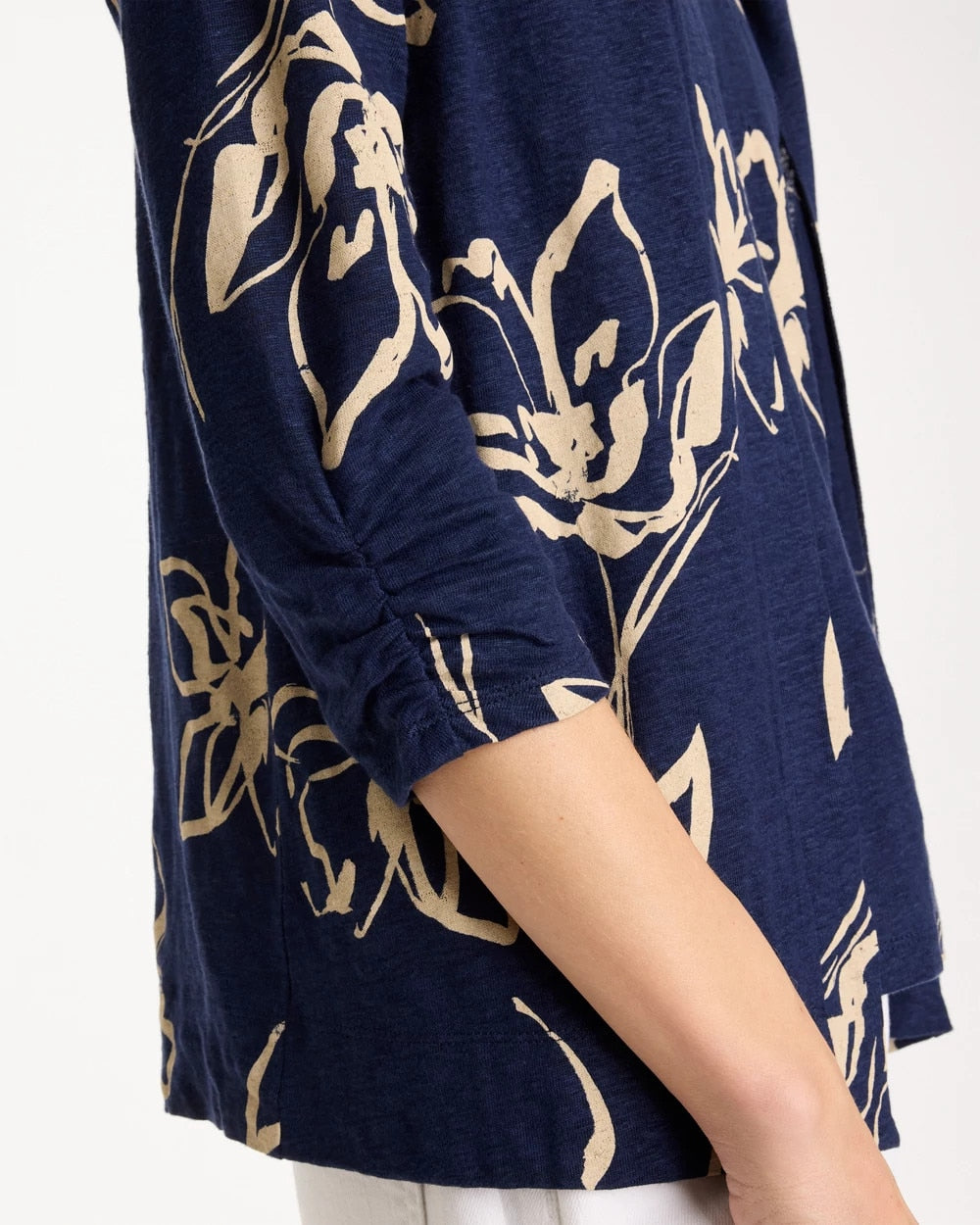 Floral Linen Open Front Cardigan Passport Blue - Chico's