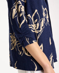 Floral Linen Open Front Cardigan Passport Blue - Chico's