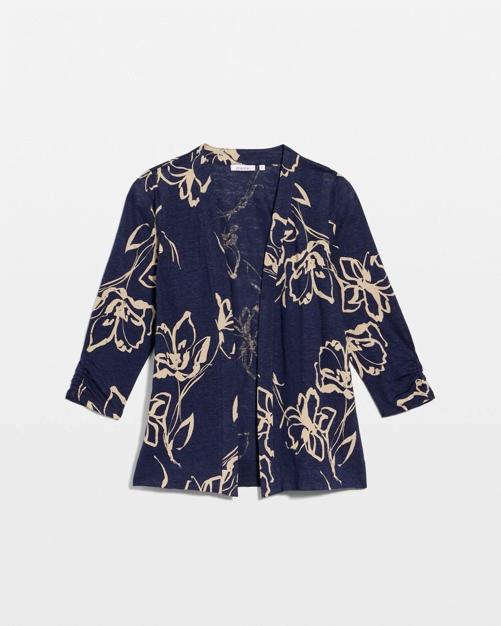 Floral Linen Open Front Cardigan Passport Blue - Chico's