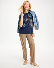 Embroidered Linen Dolman Tee Passport Blue - Chico's