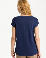 Embroidered Linen Dolman Tee Passport Blue - Chico's