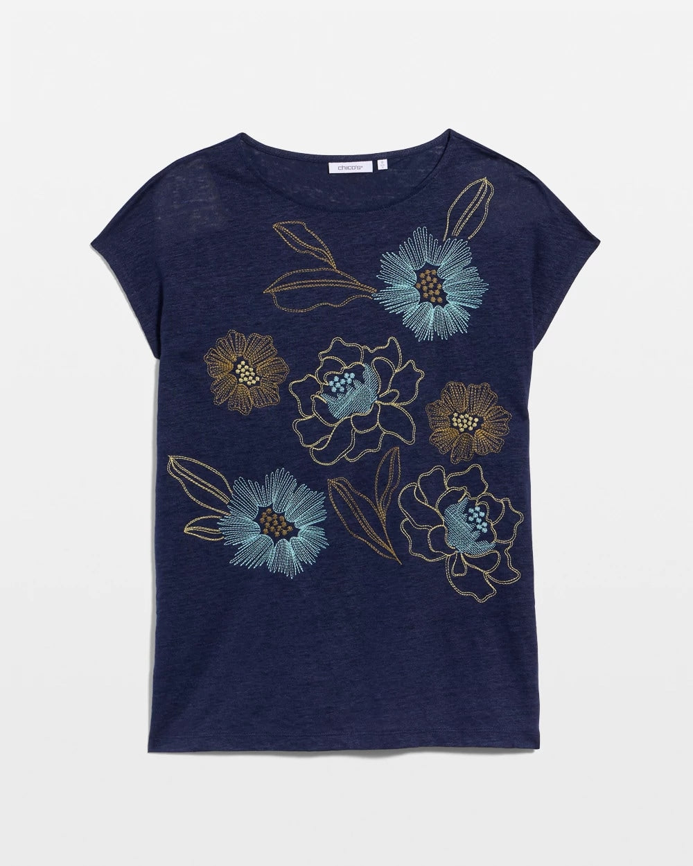 Embroidered Linen Dolman Tee Passport Blue - Chico's