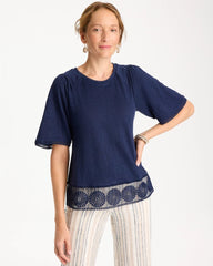 Linen Crochet Tee Passport Blue - Chico's
