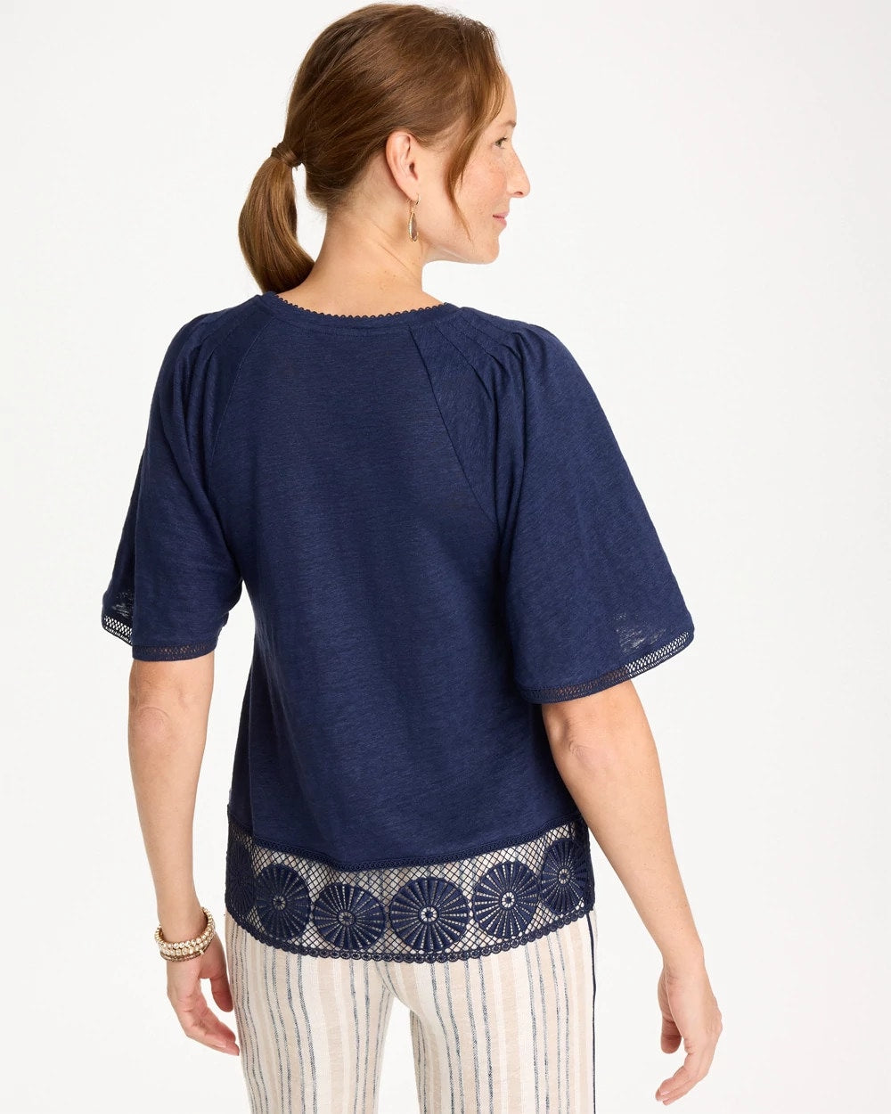 Linen Crochet Tee Passport Blue - Chico's