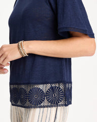 Linen Crochet Tee Passport Blue - Chico's
