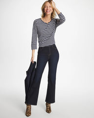 Striped Cotton Slub 3/4 Sleeve Button Tee Passport Blue - Chico's