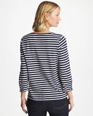 Striped Cotton Slub 3/4 Sleeve Button Tee Passport Blue - Chico's