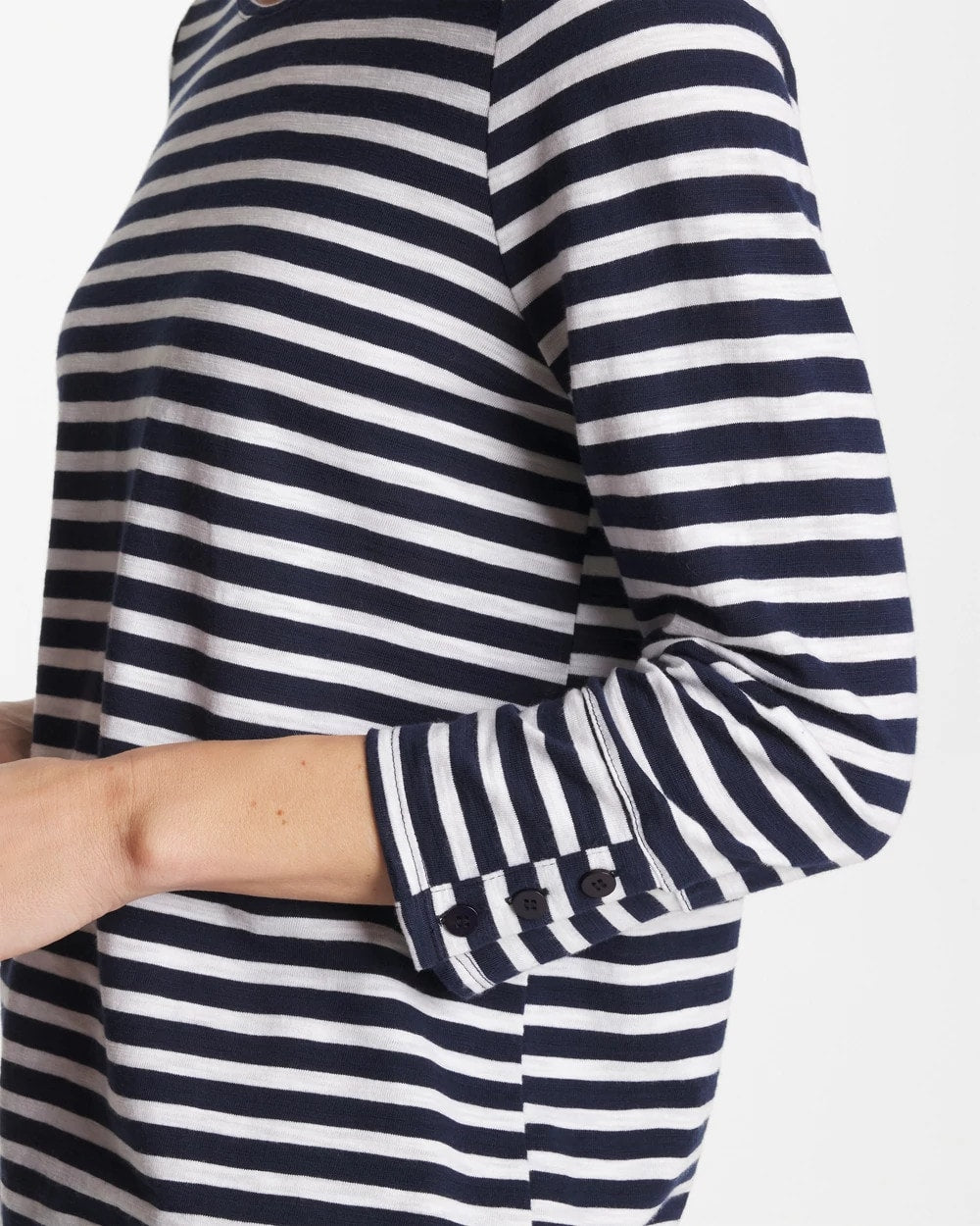 Striped Cotton Slub 3/4 Sleeve Button Tee Passport Blue - Chico's