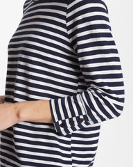 Striped Cotton Slub 3/4 Sleeve Button Tee Passport Blue - Chico's