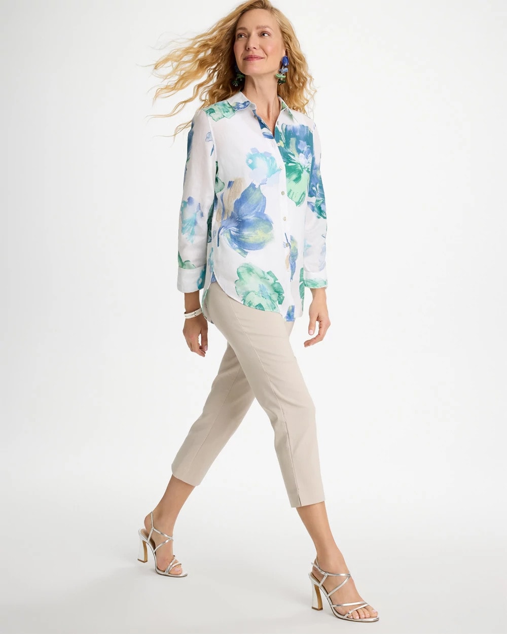 No Iron™ Printed Linen Shirt Passport Blue - Chico's