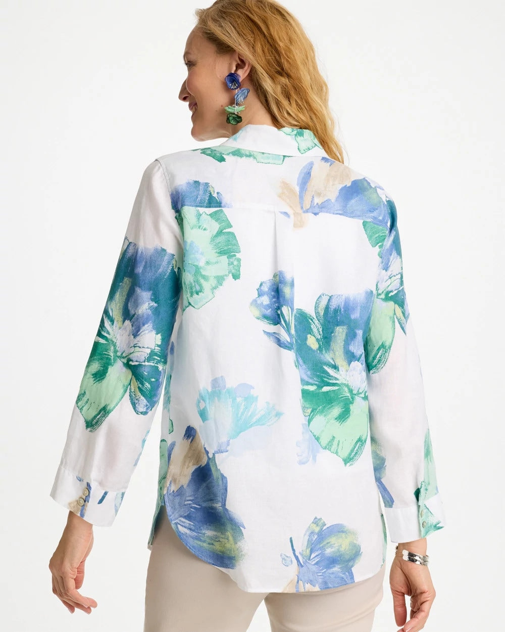 No Iron™ Printed Linen Shirt Passport Blue - Chico's