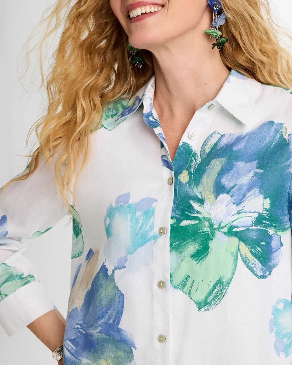 No Iron™ Printed Linen Shirt Passport Blue - Chico's