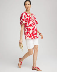 Floral Linen Popover Shirt Red Glow - Chico's