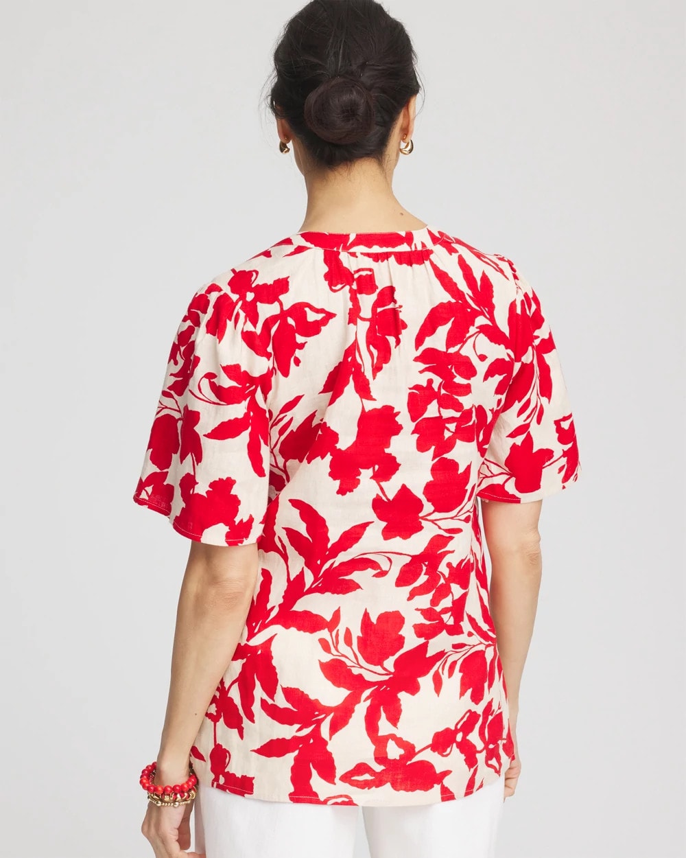 Floral Linen Popover Shirt Red Glow - Chico's