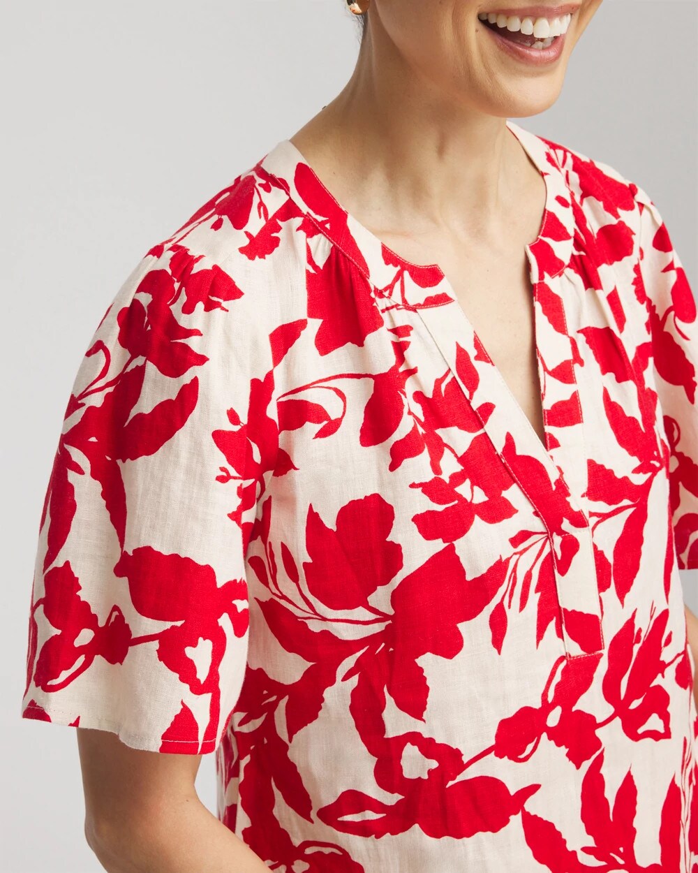Floral Linen Popover Shirt Red Glow - Chico's