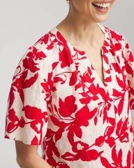 Floral Linen Popover Shirt Red Glow - Chico's