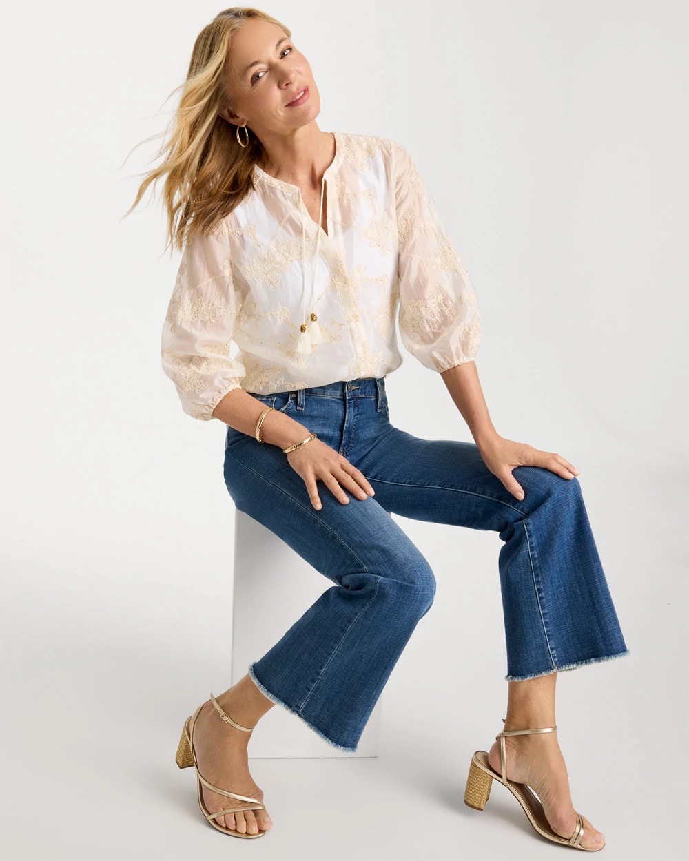 Embroidered Tassel Tie-Front Top Alabaster - Chico's