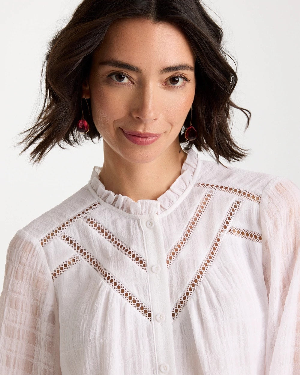 Cutwork Trim Chiffon Blouse Alabaster - Chico's