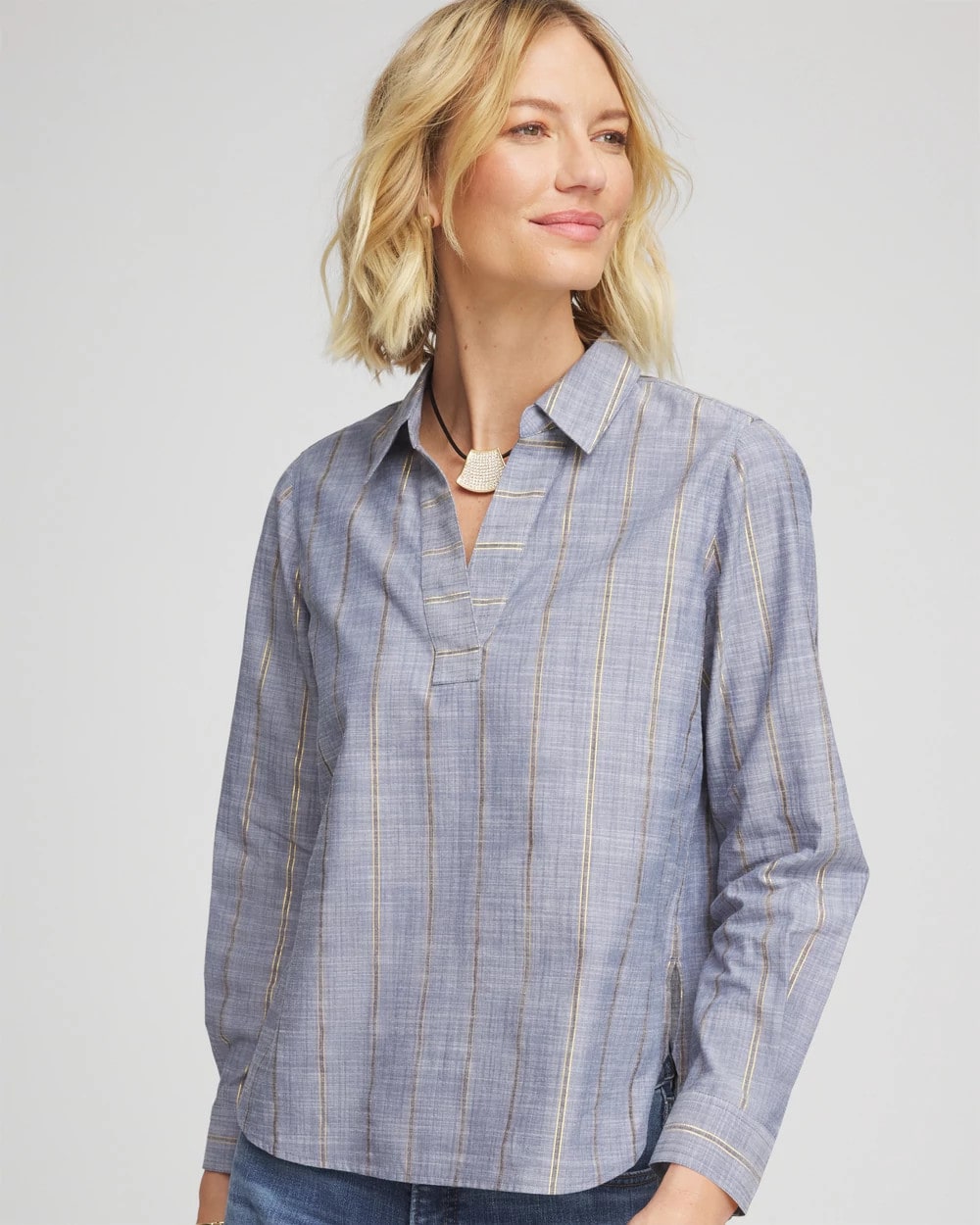 Chambray Striped Soft Popover Indigo - Chico's