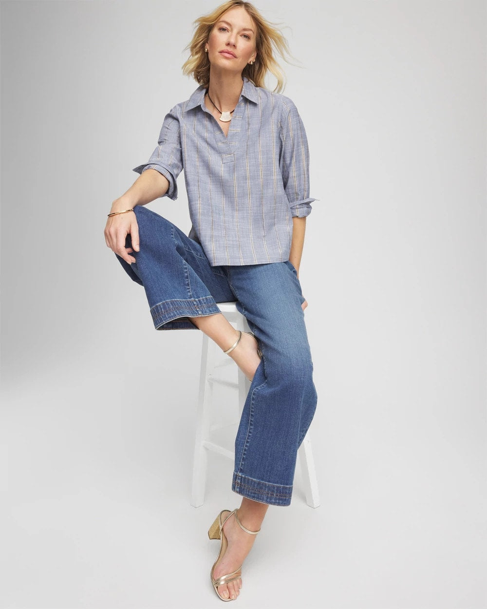 Chambray Striped Soft Popover Indigo - Chico's