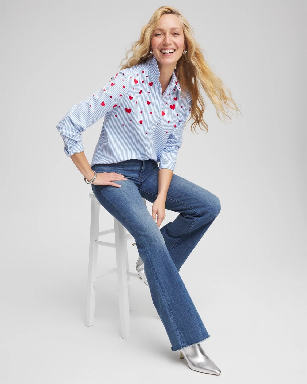 V-Day Striped Poplin Shirt Tidal Blue - Chico's