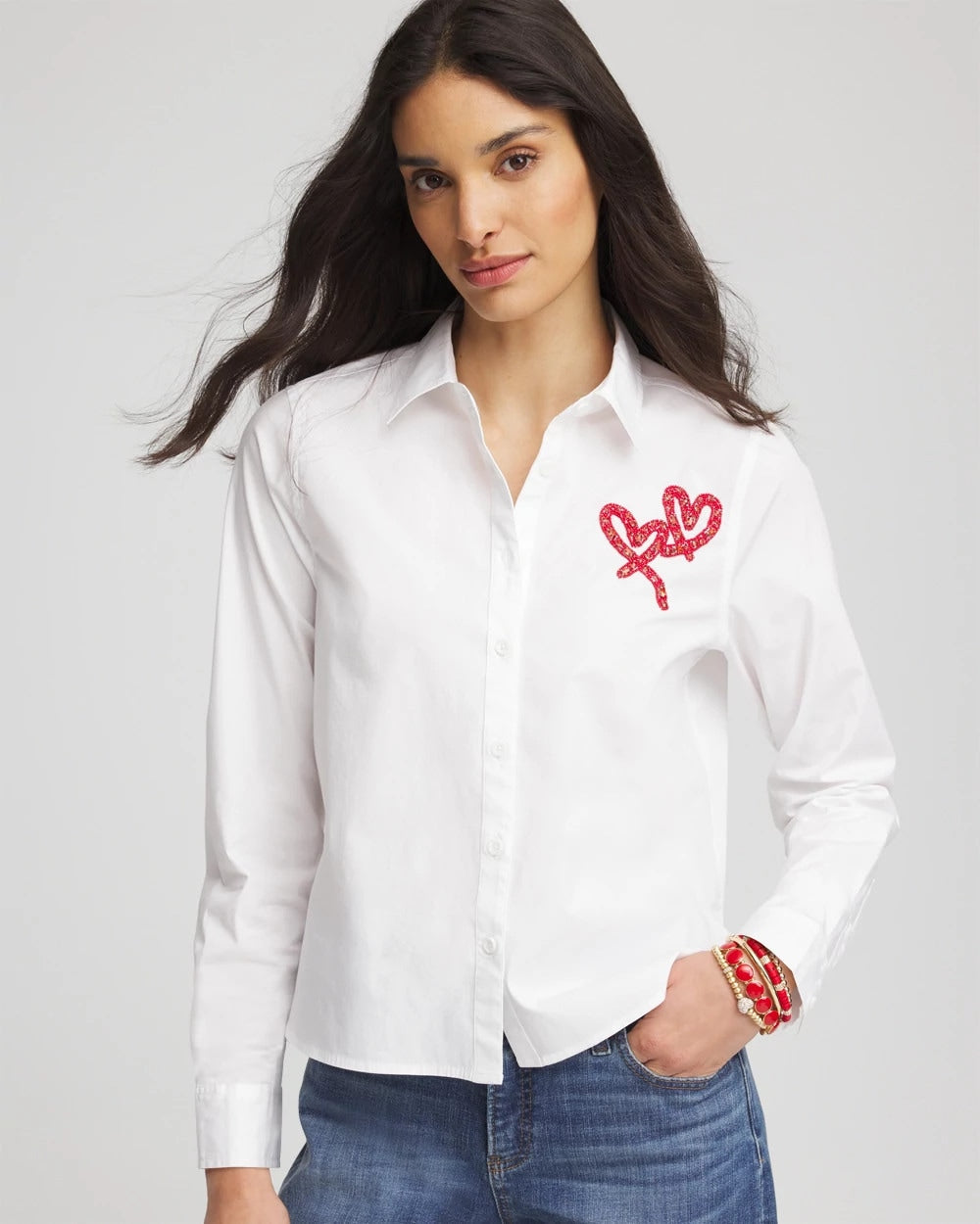 Crystal Heart Poplin Shirt Alabaster - Chico's