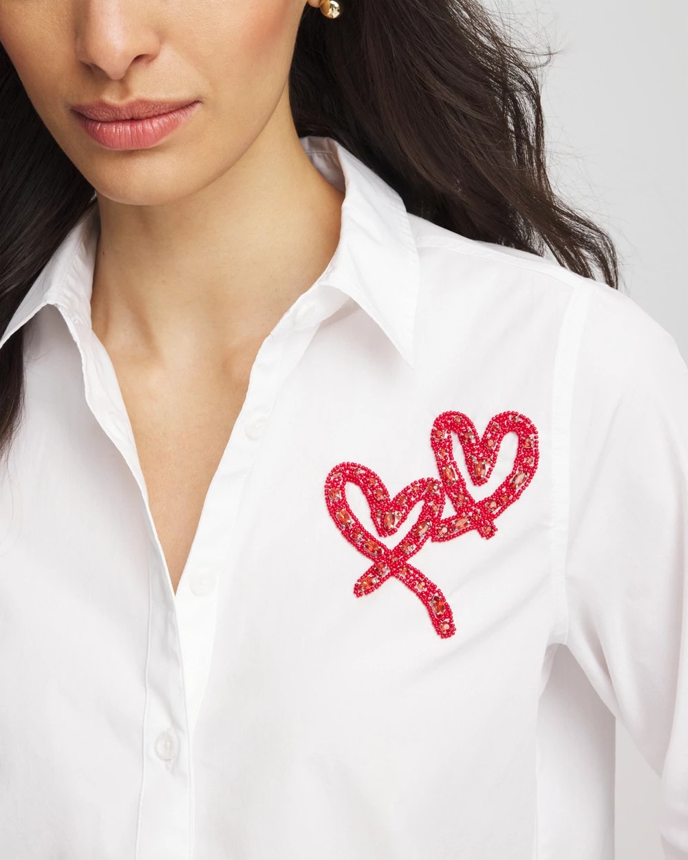 Crystal Heart Poplin Shirt Alabaster - Chico's