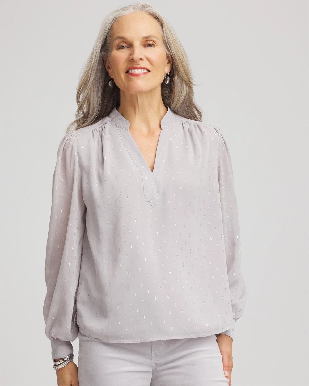 Georgette Clip Dot Blouse Dove Gray - Chico's