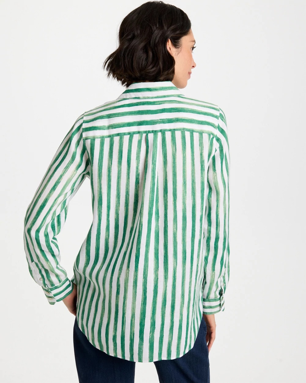 No Iron™ Striped Linen Tunic Hunter Green - Chico's