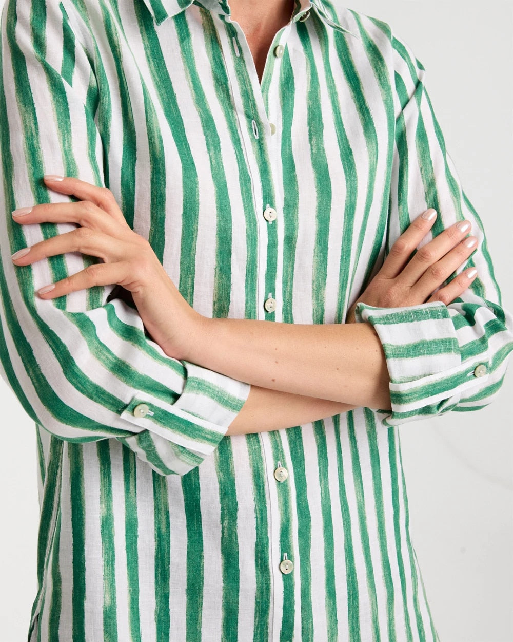 No Iron™ Striped Linen Tunic Hunter Green - Chico's